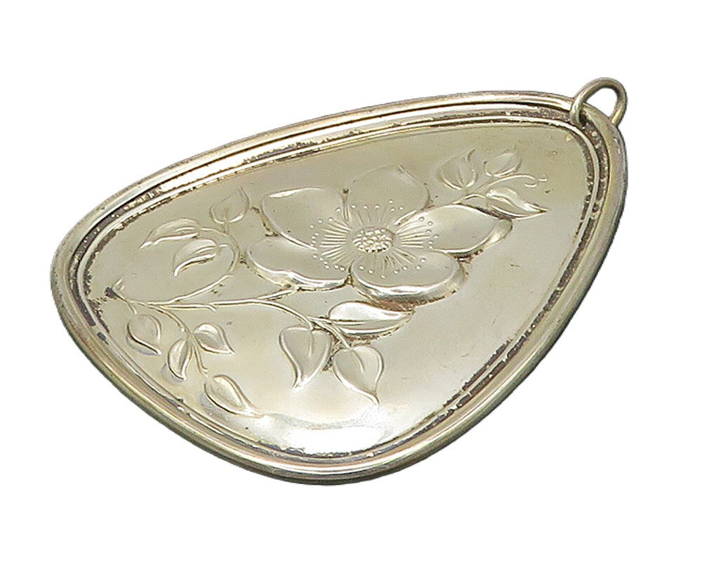 TOWLE 925 Sterling Silver  Vintage Shiny Floral Hens Motif Pendant  PT12585
