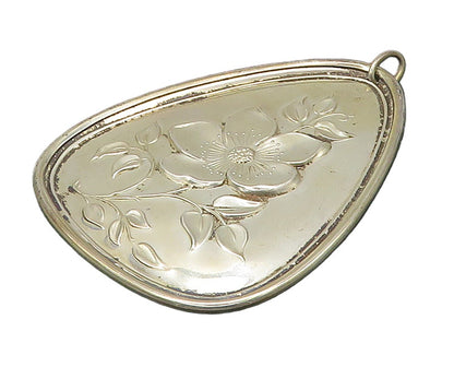 TOWLE 925 Sterling Silver  Vintage Shiny Floral Hens Motif Pendant  PT12585