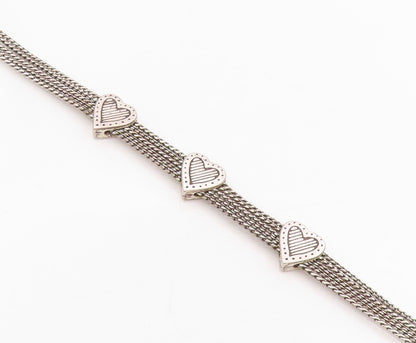 925 Sterling Silver Vintage Bracelet Love Heart Multi Strand Link Chain  BT11504
