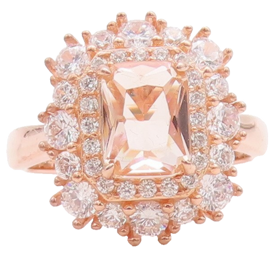 925 Sterling Silver Vintage Ring Rose Gold Plated Morganite & Topaz Sz 7 RG29684