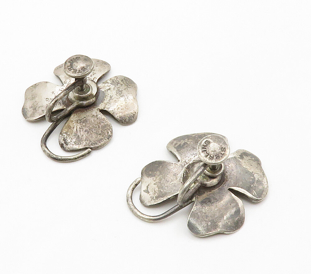 925 Sterling Silver  Vintage Flower Motif Etched Non Pierce Earrings  EG7495