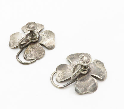 925 Sterling Silver  Vintage Flower Motif Etched Non Pierce Earrings  EG7495
