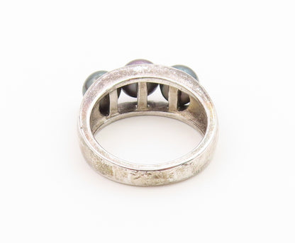 925 Sterling Silver Vintage Ring Modernist Triple Pearl Band  Sz 8  RG36940