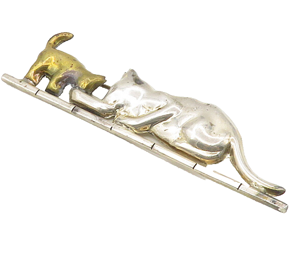 MEXICO 925 Sterling Silver  Vintage Two Tone Mom & Baby Cat Brooch Pin  BP7273
