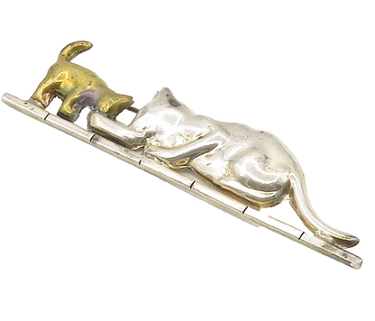 MEXICO 925 Sterling Silver  Vintage Two Tone Mom & Baby Cat Brooch Pin  BP7273