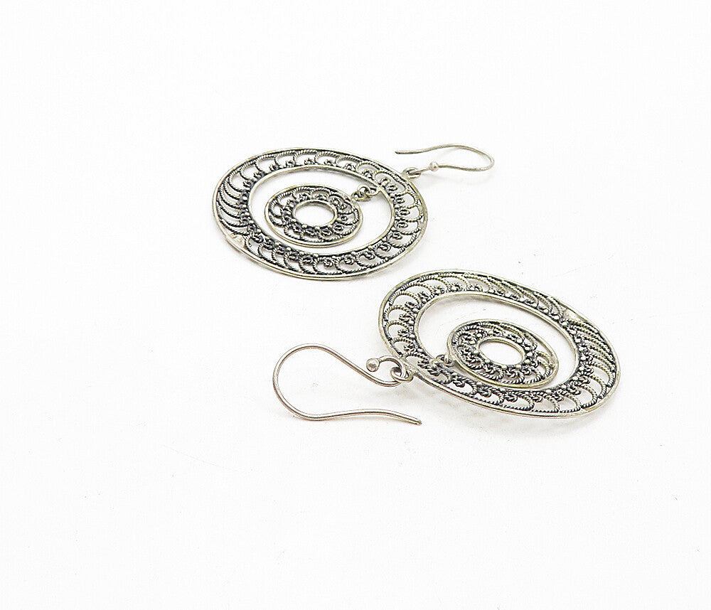 925 Sterling Silver Vintage Wire Swirl Twist Round Dangle Earrings EG3869