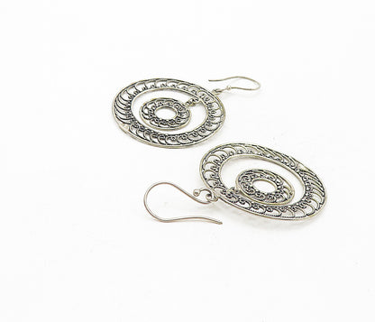 925 Sterling Silver Vintage Wire Swirl Twist Round Dangle Earrings EG3869
