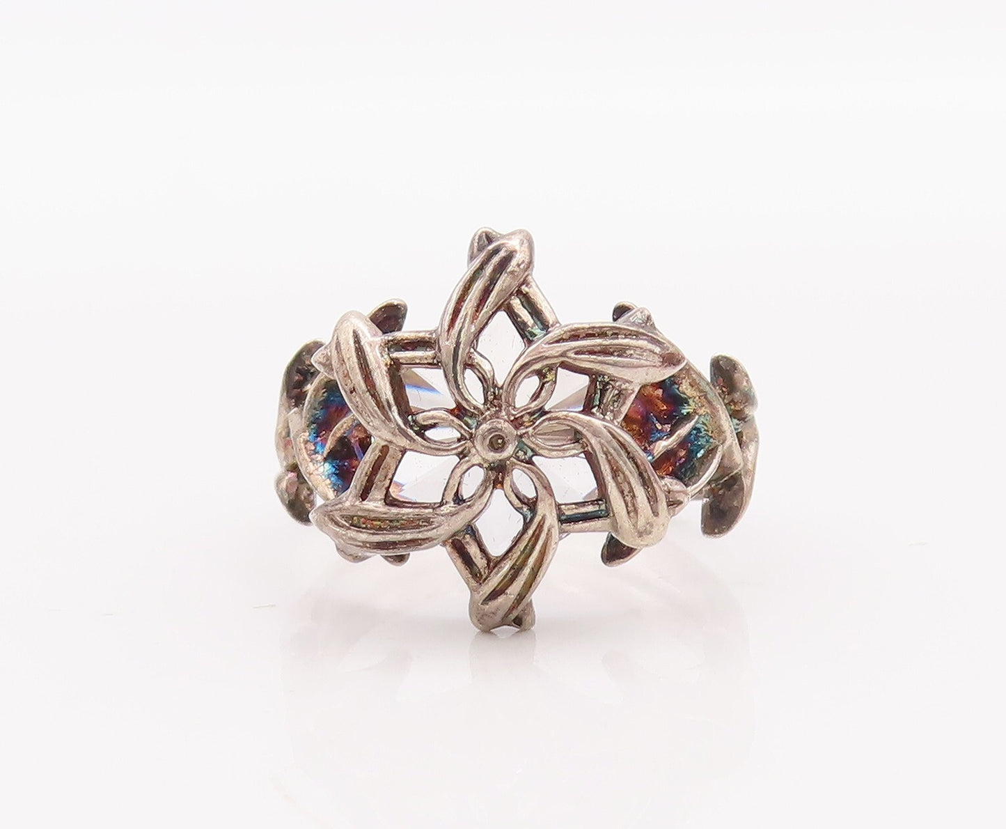 925 Sterling Silver Vintage Ring TNC NLP Solid Cutout Flower  Sz 9 RG28943