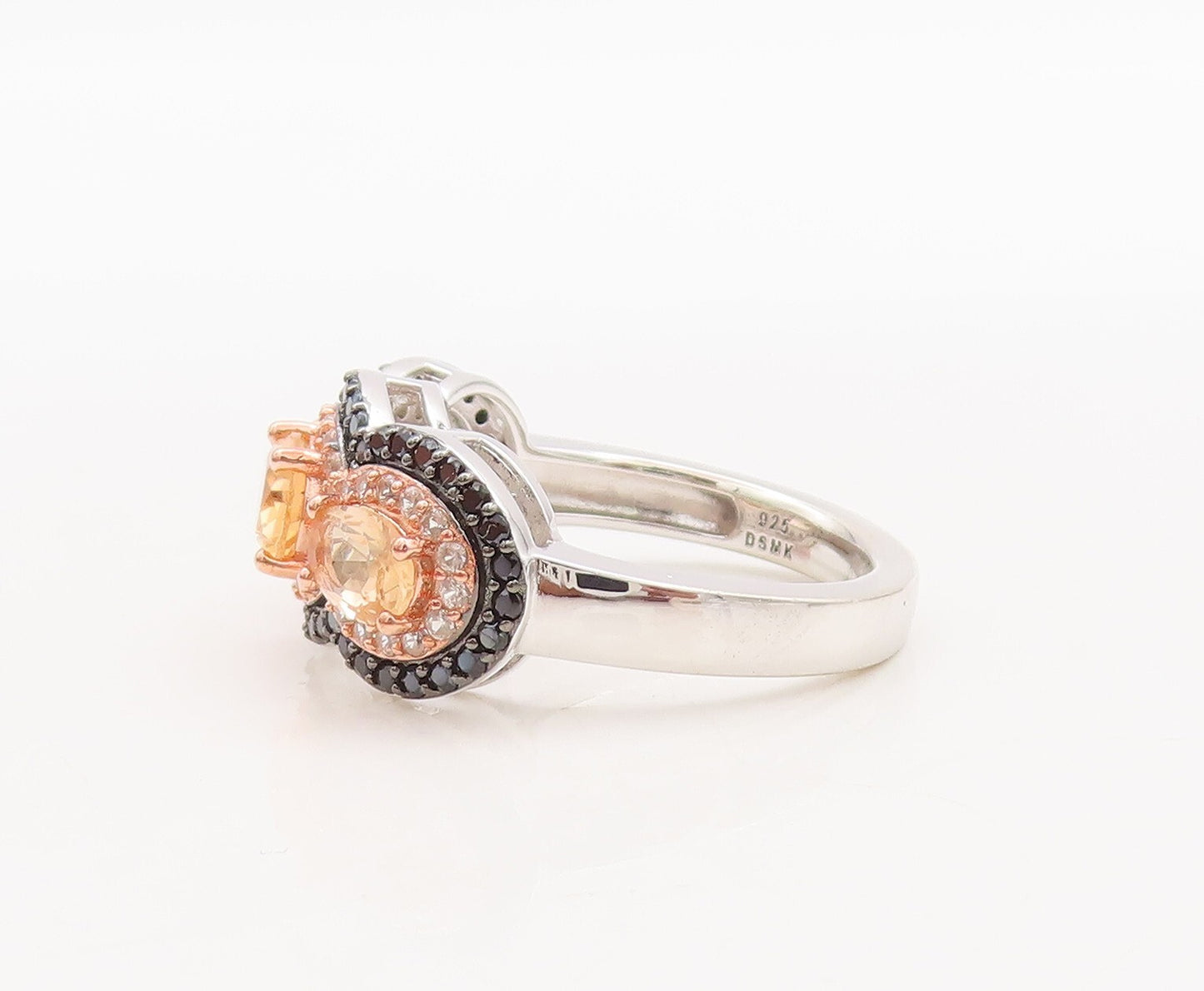 925 Sterling Silver Vintage Ring Oval Morganite Halo CZ & Spinel  Sz 7  RG29747