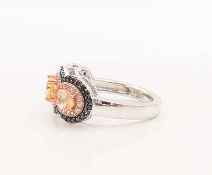 925 Sterling Silver Vintage Ring Oval Morganite Halo CZ & Spinel  Sz 7  RG29747