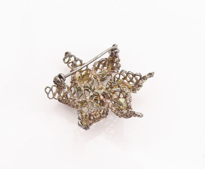 925 Sterling Silver Vintage Brooch Pin Brutalist Enameled Topaz Flower  BP10863