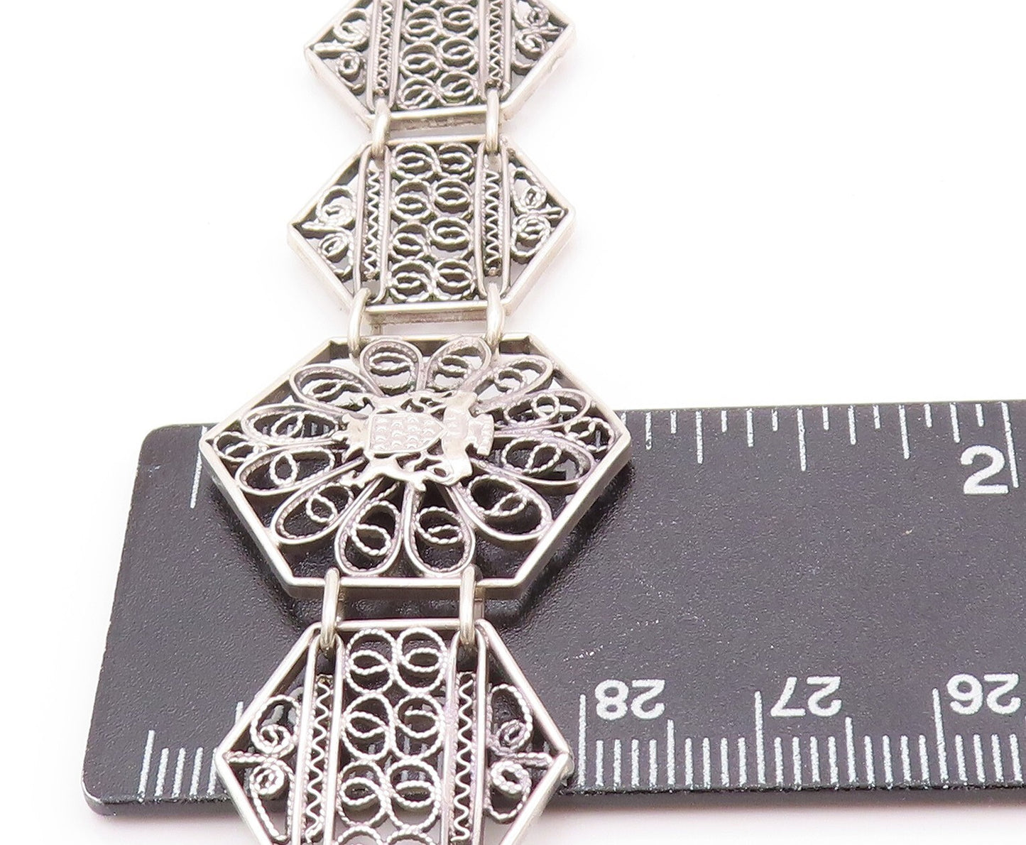 925 Sterling Silver Vintage Bracelet Designer Floral Open Work Band  BT11121