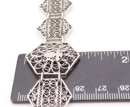 925 Sterling Silver Vintage Bracelet Designer Floral Open Work Band  BT11121