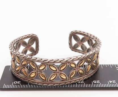 18k Gold 925 Sterling Silver Vintage Bracelet JOHN HARDY Floral Cut Cuff BT10999