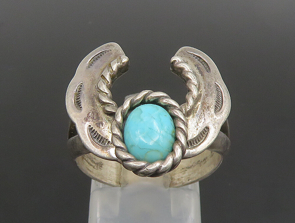 CAROLYN POLLACK 925 Silver  Vintage Rope Twist Turquoise Ring Sz 8.5  RG24823