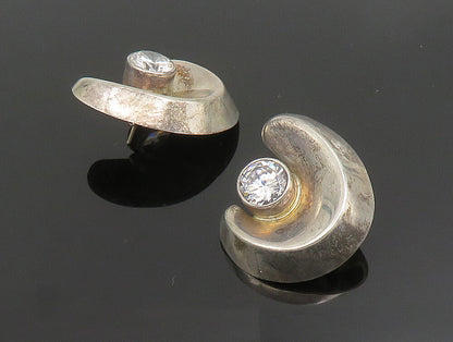 MEXICO 925 Silver  Vintage Cubic Zirconia Spiral Swirl Drop Earrings  EG11697