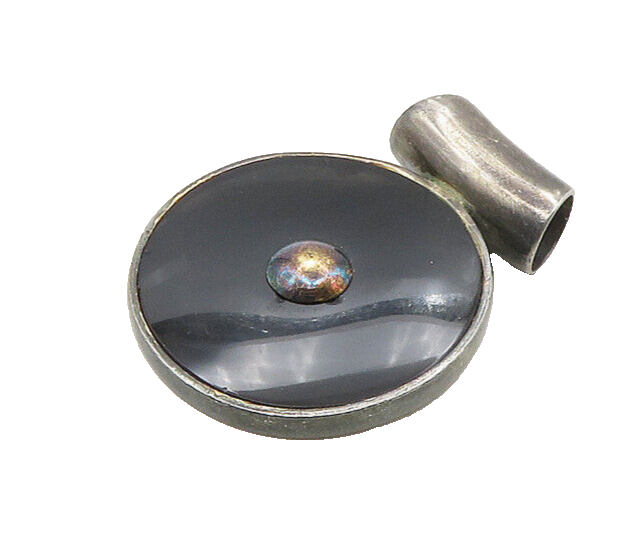 925 Sterling Silver  Vintage Black Onyx Circle Oxidized Slide Pendant  PT14277