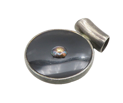 925 Sterling Silver  Vintage Black Onyx Circle Oxidized Slide Pendant  PT14277