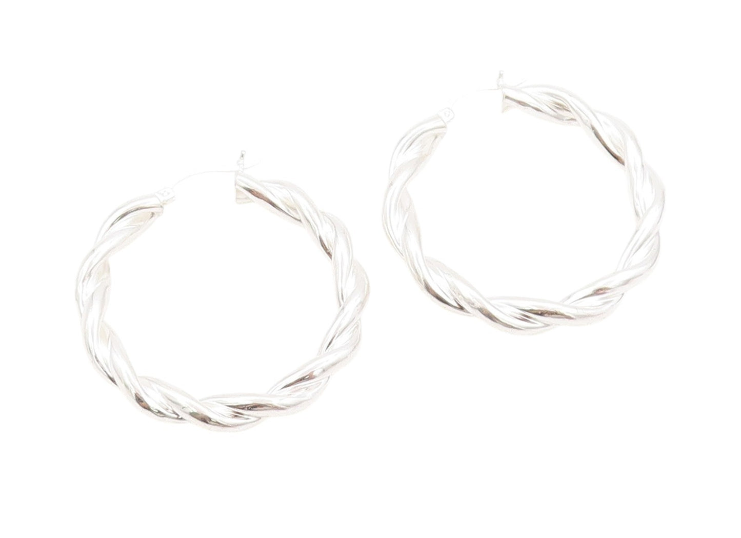 925 Sterling Silver Vintage Earrings Modernist Twisted Wire Design Hoops EG13651