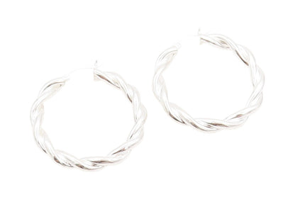 925 Sterling Silver Vintage Earrings Modernist Twisted Wire Design Hoops EG13651