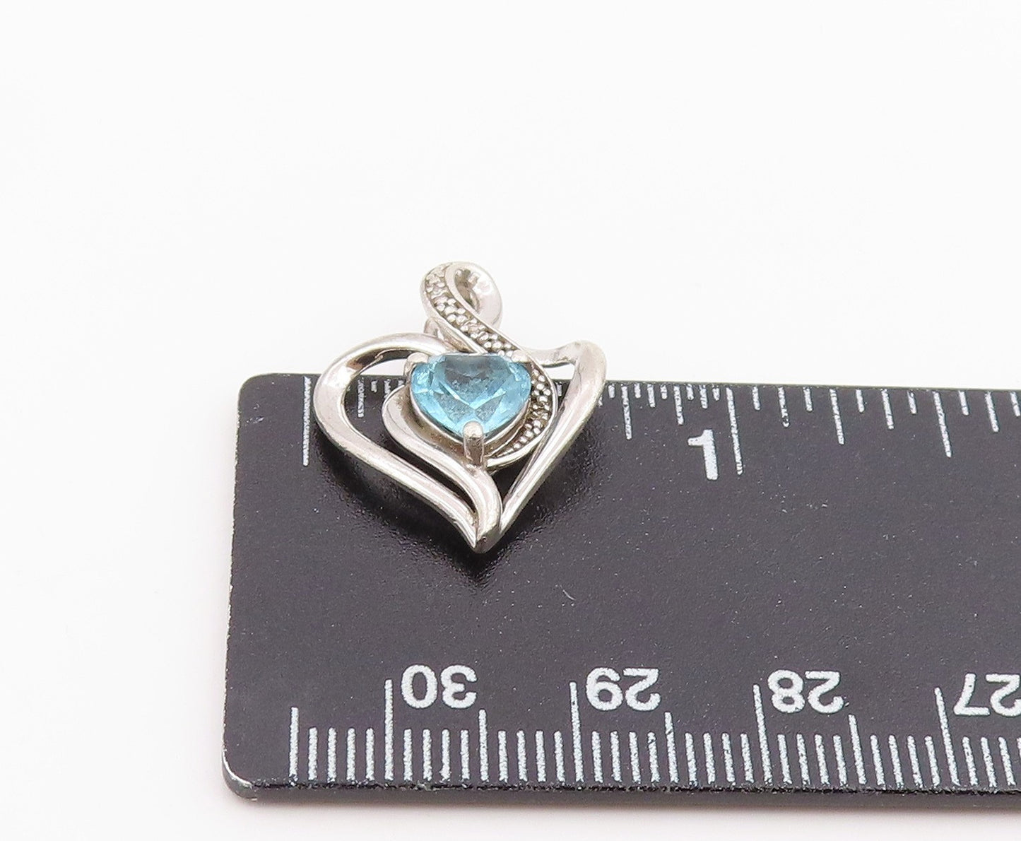 925 Sterling Silver Vintage Pendant Real Diamonds & Topaz Love Heart  PT25976