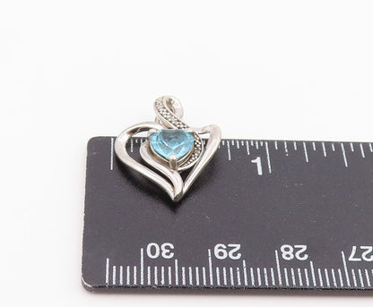 925 Sterling Silver Vintage Pendant Real Diamonds & Topaz Love Heart  PT25976