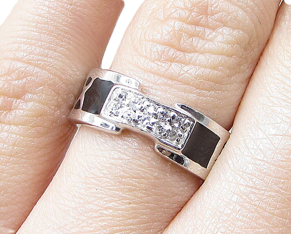 925 Silver  White Cubic Zirconia Enamel Roman Numerals Band Ring Sz 6  RG1966
