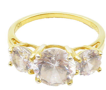 925 Sterling Silver  Cubic Zirconia Gold Plated 3 Stone Band Ring Sz 6 RG16826