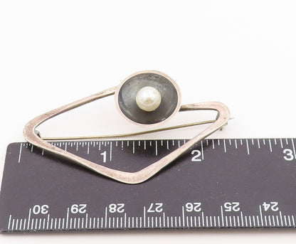 925 Sterling Silver Vintage Brooch Pin DELFINO MEXICO Pearl Orbit  BP12587