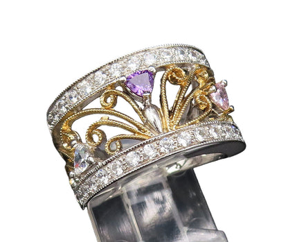 925 Silver  Vintage Dainty Two Tone Amethyst Spinel & Topaz Ring Sz 7  RG25843