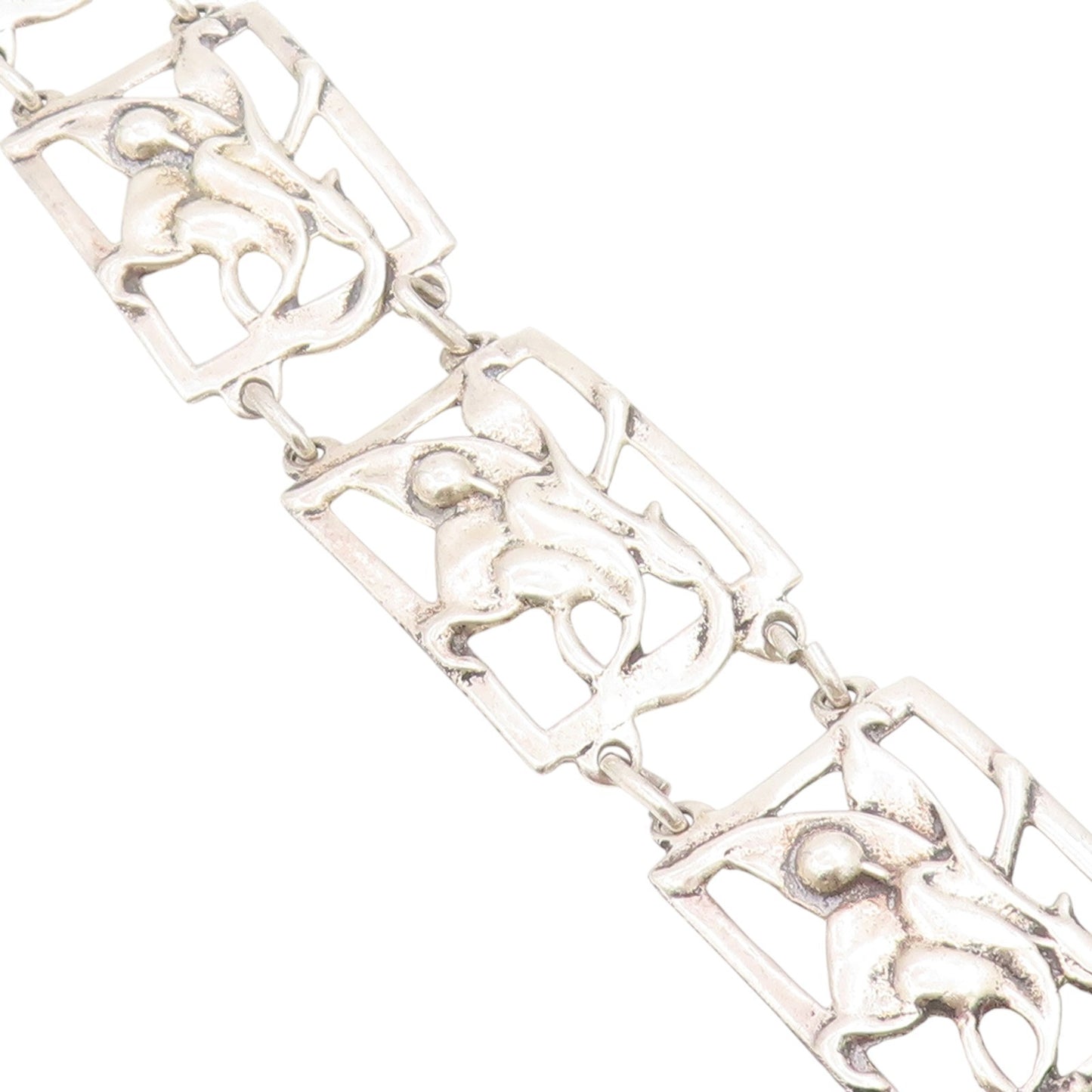 925 Sterling Silver Vintage Bracelet Antique Openwork Floral Panel Link  BT11632