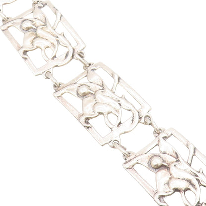 925 Sterling Silver Vintage Bracelet Antique Openwork Floral Panel Link  BT11632