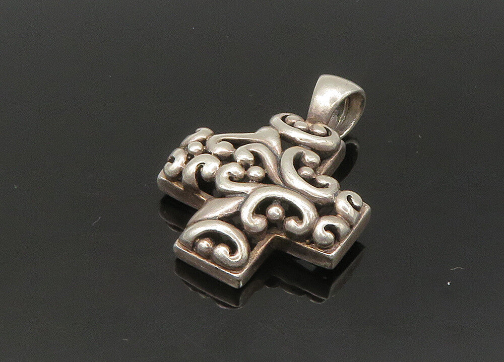 925 Sterling Silver  Vintage Shiny Love Heart Swirl Cross Pendant  PT18041