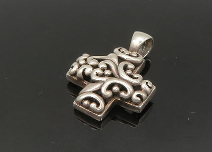 925 Sterling Silver  Vintage Shiny Love Heart Swirl Cross Pendant  PT18041