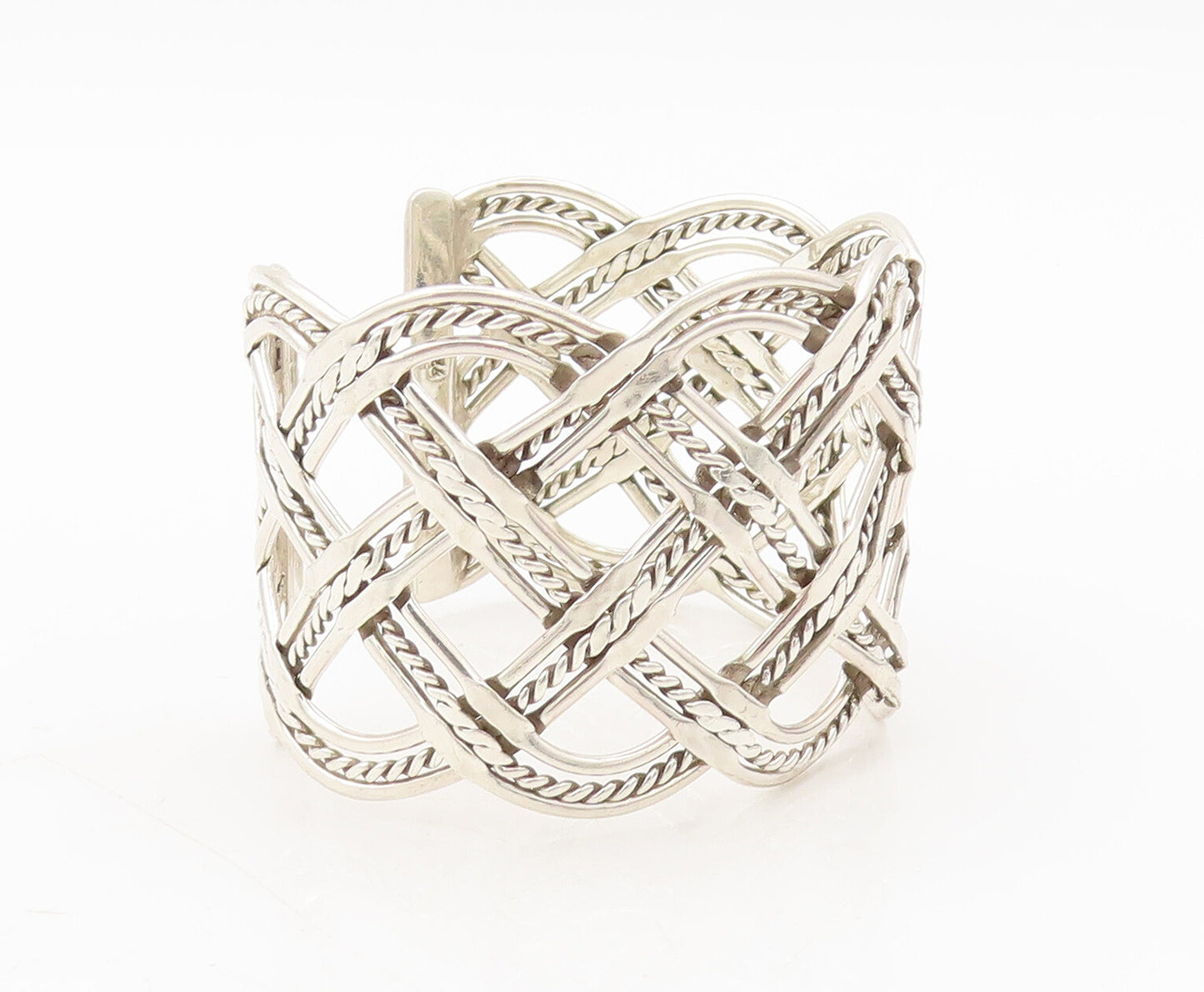 925 Sterling Silver Vintage Bracelet MEXICO Large Twisted Rope Woven  BT10258