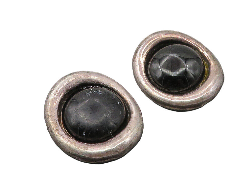 ISRAEL  925 Sterling Silver  Vintage Black Onyx Non Pierce Earrings  EG5237