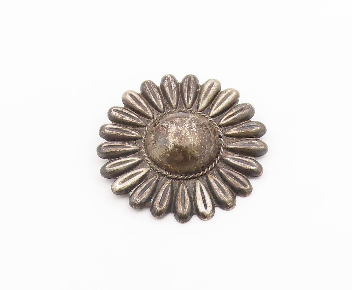 925 Sterling Silver Vintage Brooch Pin MEXICO Classic Sunflower Motif  BP12609