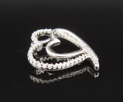 925 Silver  Vintage Genuine Diamonds Double Open Love Heart Pendant  PT20934