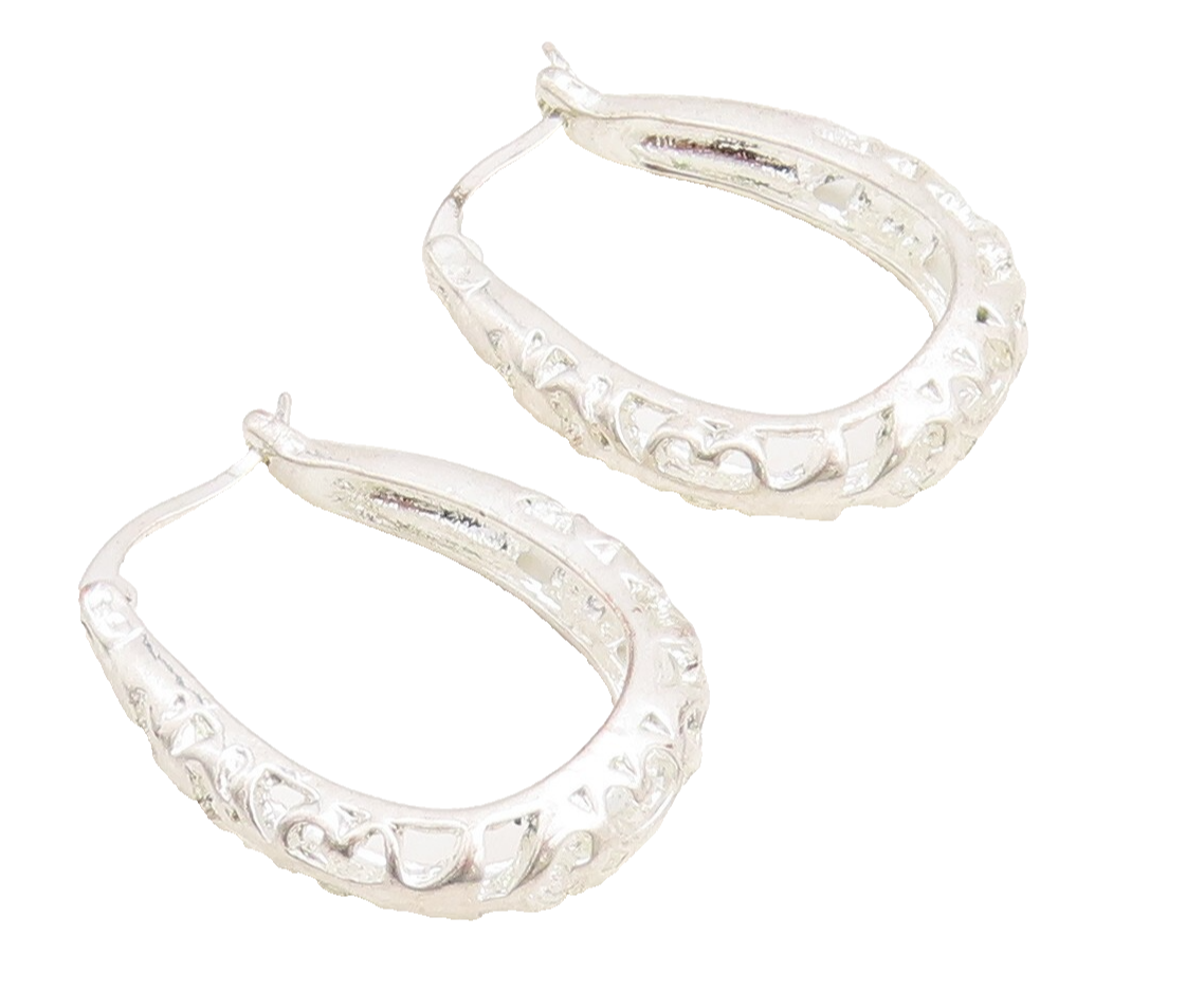 925 Sterling Silver Vintage Earrings Brutalist Design Cutout Hoops  EG13302