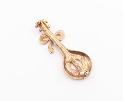 925 Sterling Silver  Vintage Antique Topaz Ribbon Bow Banjo Brooch Pin  BP8475