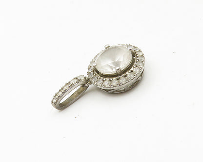 925 Sterling Silver  Vintage Prong Set Faceted Topaz Round Pendant  PT14886
