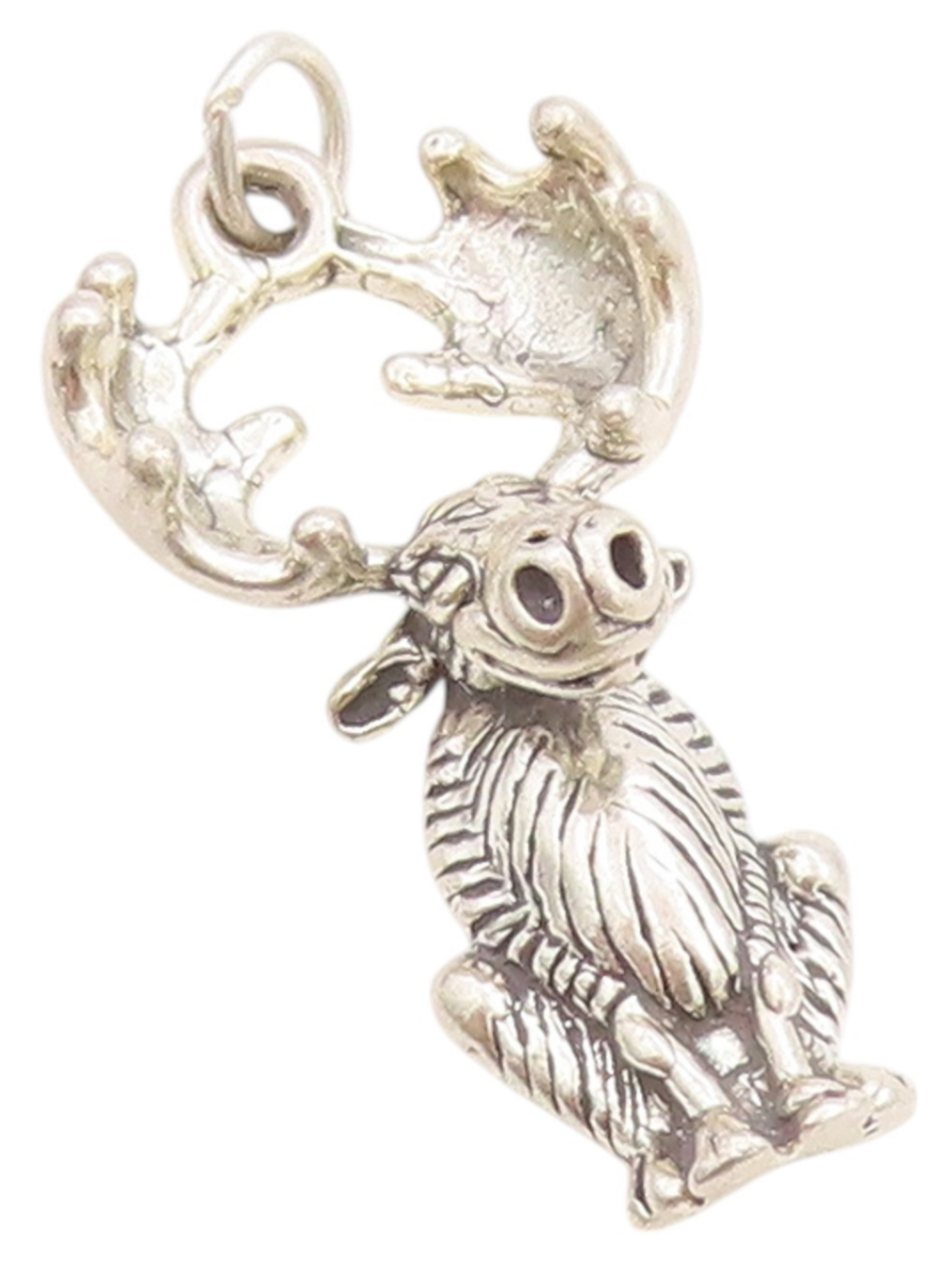 925 Sterling Silver Vintage Pendant Carved Moose Antlers 3D Charm  PT24524
