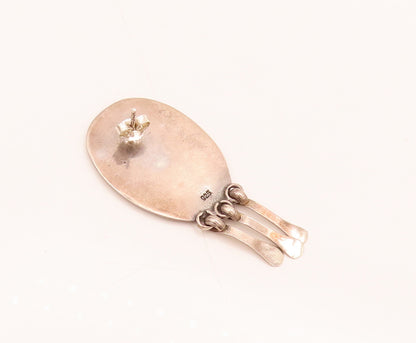 925 Silver  Vintage Artisan Central Flower Engraved & Drops Earrings  EG12409