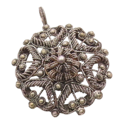925 Silver  Vintage Antique Bead & Rope Twist Star Dome Brooch Pin  BP10055