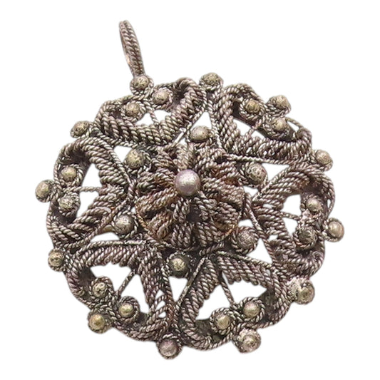 925 Silver  Vintage Antique Bead & Rope Twist Star Dome Brooch Pin  BP10055