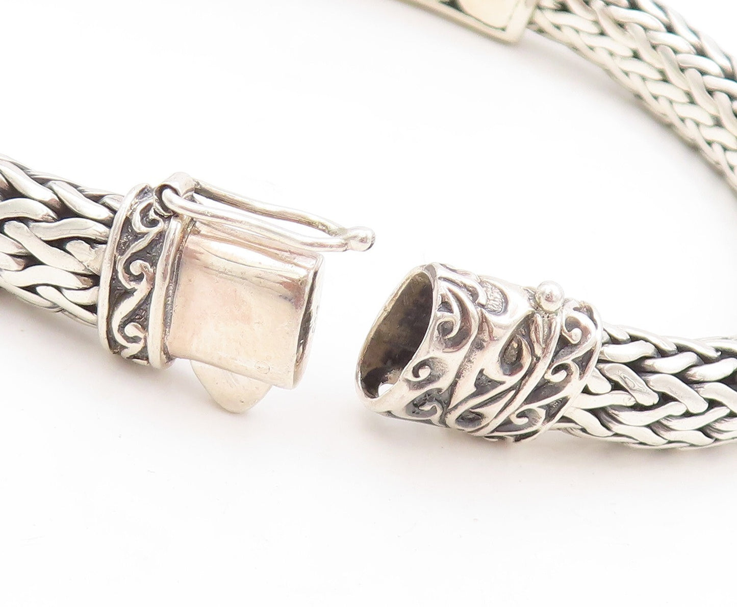 925 Sterling Silver Vintage Bracelet Solid Designer Leaved Carved  BT10981