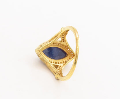 925 Sterling Silver Vintage Ring Gold Plated Sapphire & Diamonds  Sz 8  RG29775