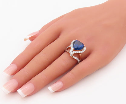 925 Sterling Silver Vintage Ring Rose Gold Plated Sapphire & CZ  Sz 7  RG30773
