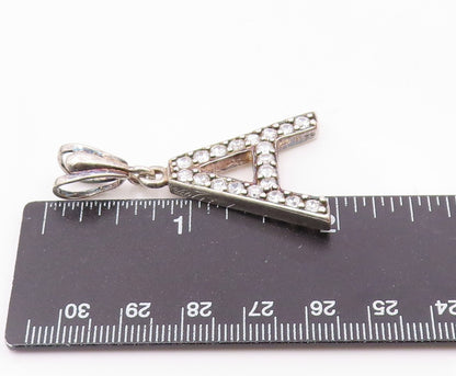 925 Sterling Silver  Vintage Cubic Zirconia Letter A Drop Pendant  PT6465