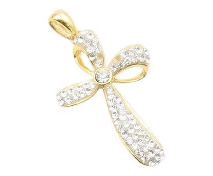 925 Sterling Silver  Vintage Shiny Crystal Religious Cross Pendant  PT15782